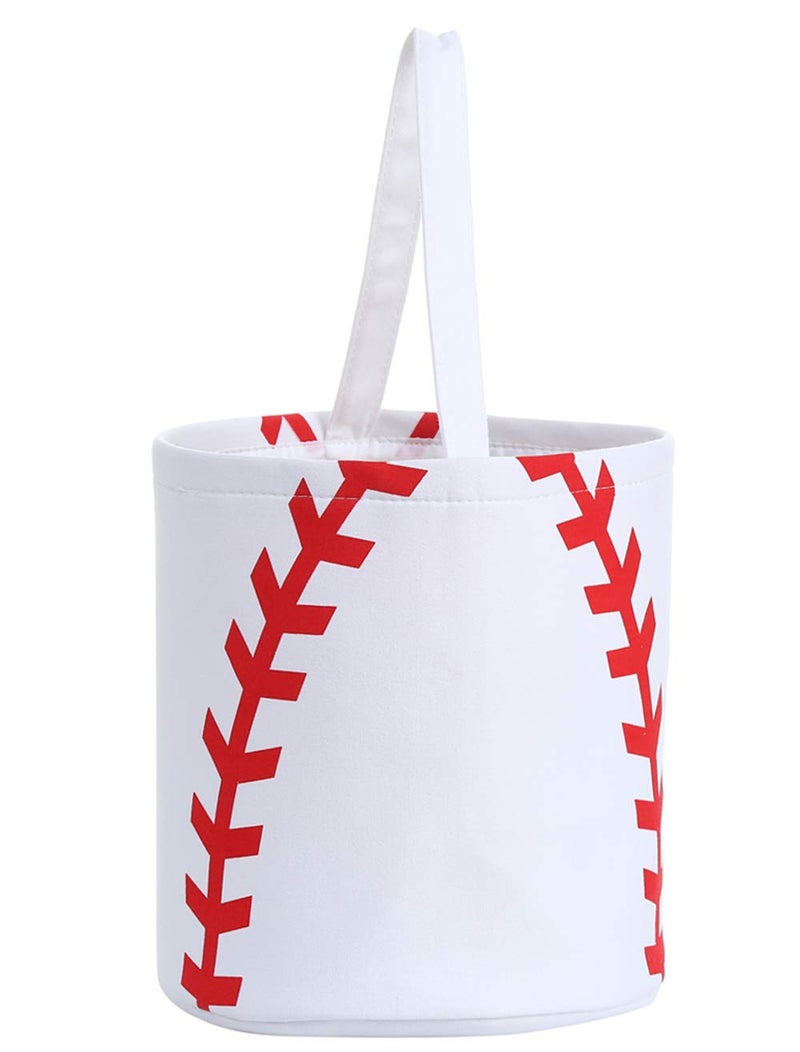 E-FirstFeeling Baseball Basket Easter Baskets Canvas Easter Egg Hunt Baskets Halloween Basket Trick or Treat Candy Bucket Tote for Halloween Easter (Baseball) - Image 2